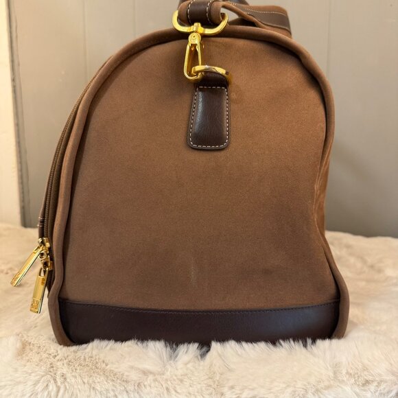 Vtg Diane von Furstenberg Brown Travel Bag Adjustable Strap W/ Brass Hardware - Picture 7 of 13